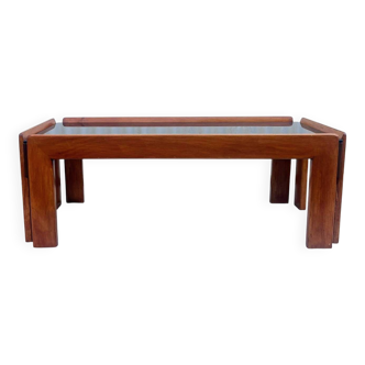 Afra and Tobia Scarpa wood and smoked glass coffee table
