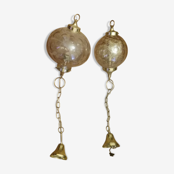 Pair of vintage hanging lamps 70