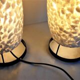 Paire de lampes de table- coquilles "argent" / blanc perle