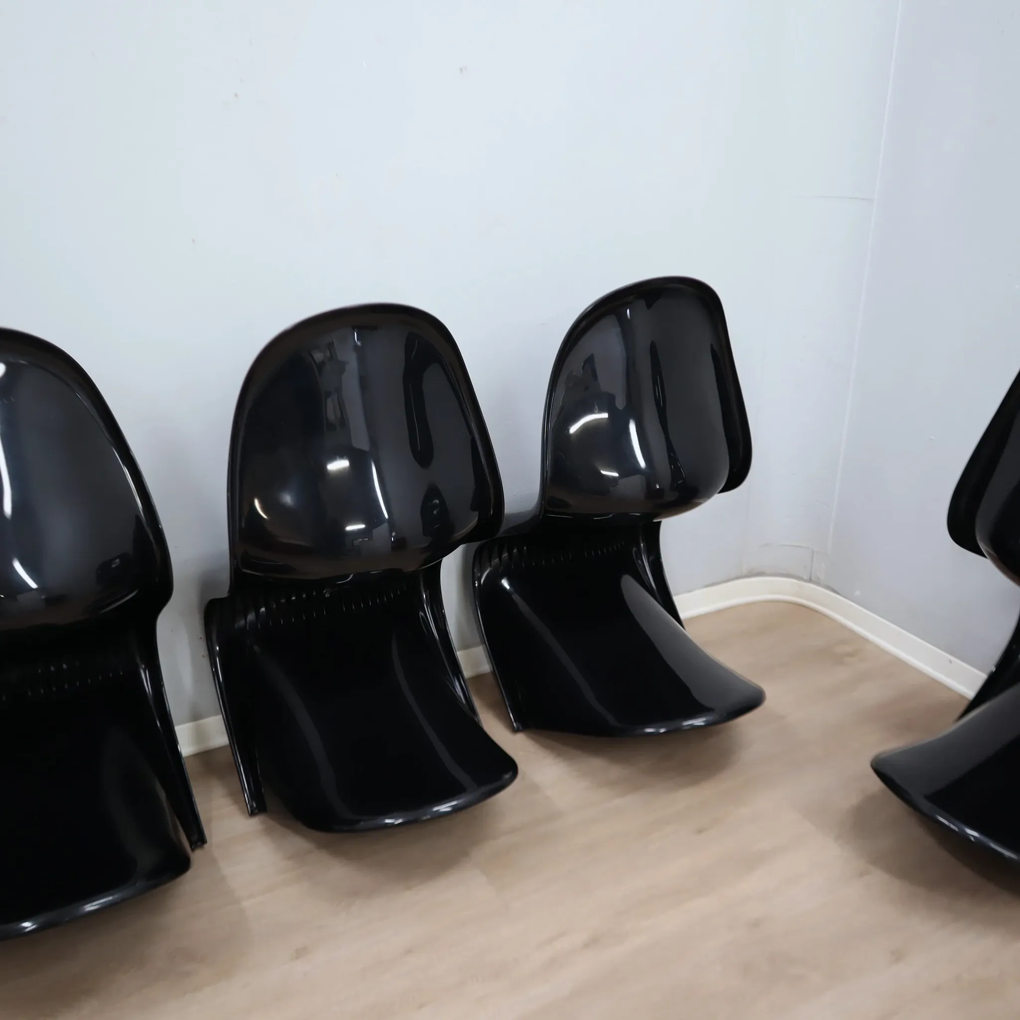 Set of 6 Original Vintage Black Panton Chairs by Verner Panton for Herman M