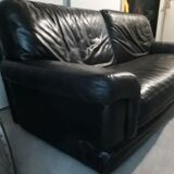 Natuzzi black leather sofa