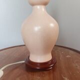 Pink ceramic living room lamp with coral shade, by R. Deschuytener.