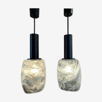 Pair of 1970s Putzler grey marbled pendant lights