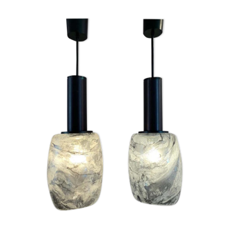 Pair of 1970s Putzler grey marbled pendant lights