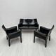1980s vintage Italian designer ‘CAB 414’ 2-seater leather sofa by Mario Bellini for Cassina in black leather