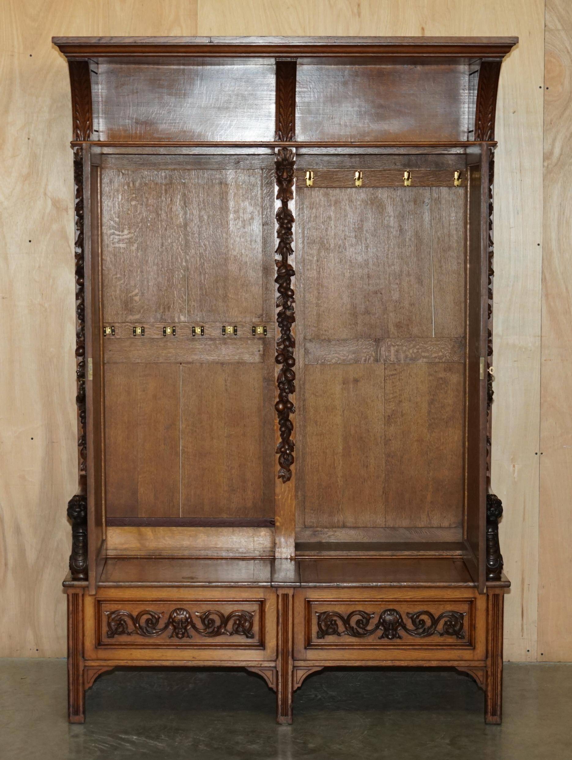 Victorian Antique Bacon Bench in Carved Walnut by Hampton & Sons