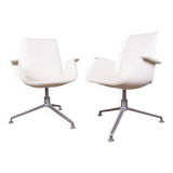 Pair of danish armchairs in leather and steel, model fk 6725 or "tulip chair" by Preben Fabricius