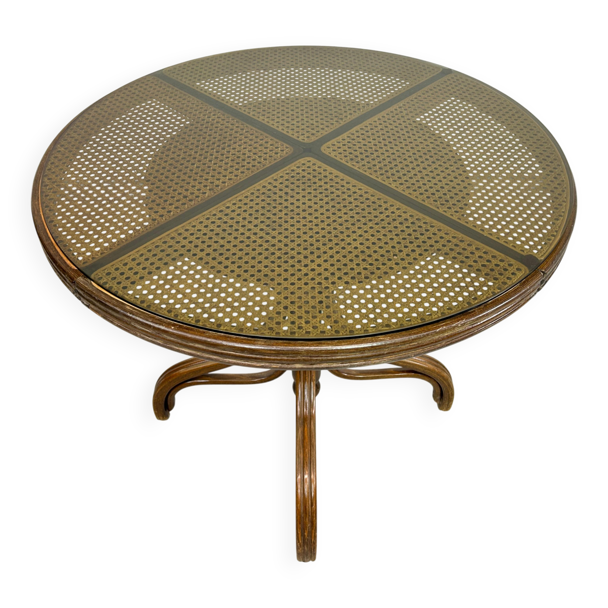 Thonet dining table for 4 people with a glass top.