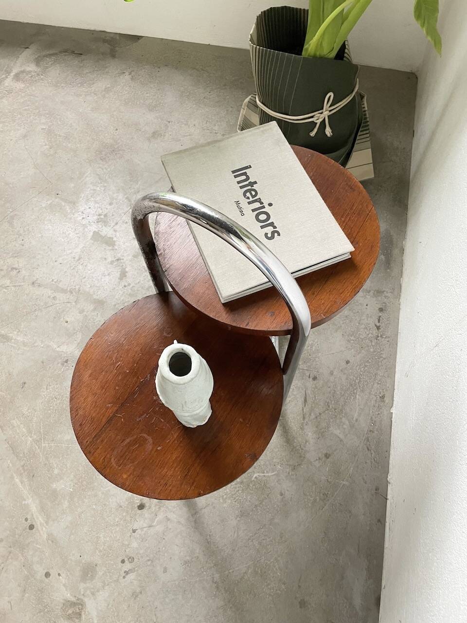 Sellette console art déco Bauhaus bois et chrome