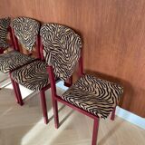 4 red lacquered zebra chairs