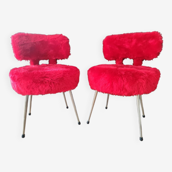 Pair of authentic cardinal red moumoute chairs from the 60s