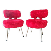 Pair of authentic cardinal red moumoute chairs from the 60s