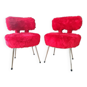 Pair of authentic cardinal red moumoute chairs from the 60s