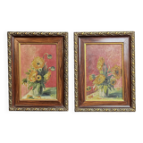 Oil on panel, pair of signed bouquet frames, early 20th century