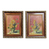 Oil on panel, pair of signed bouquet frames, early 20th century