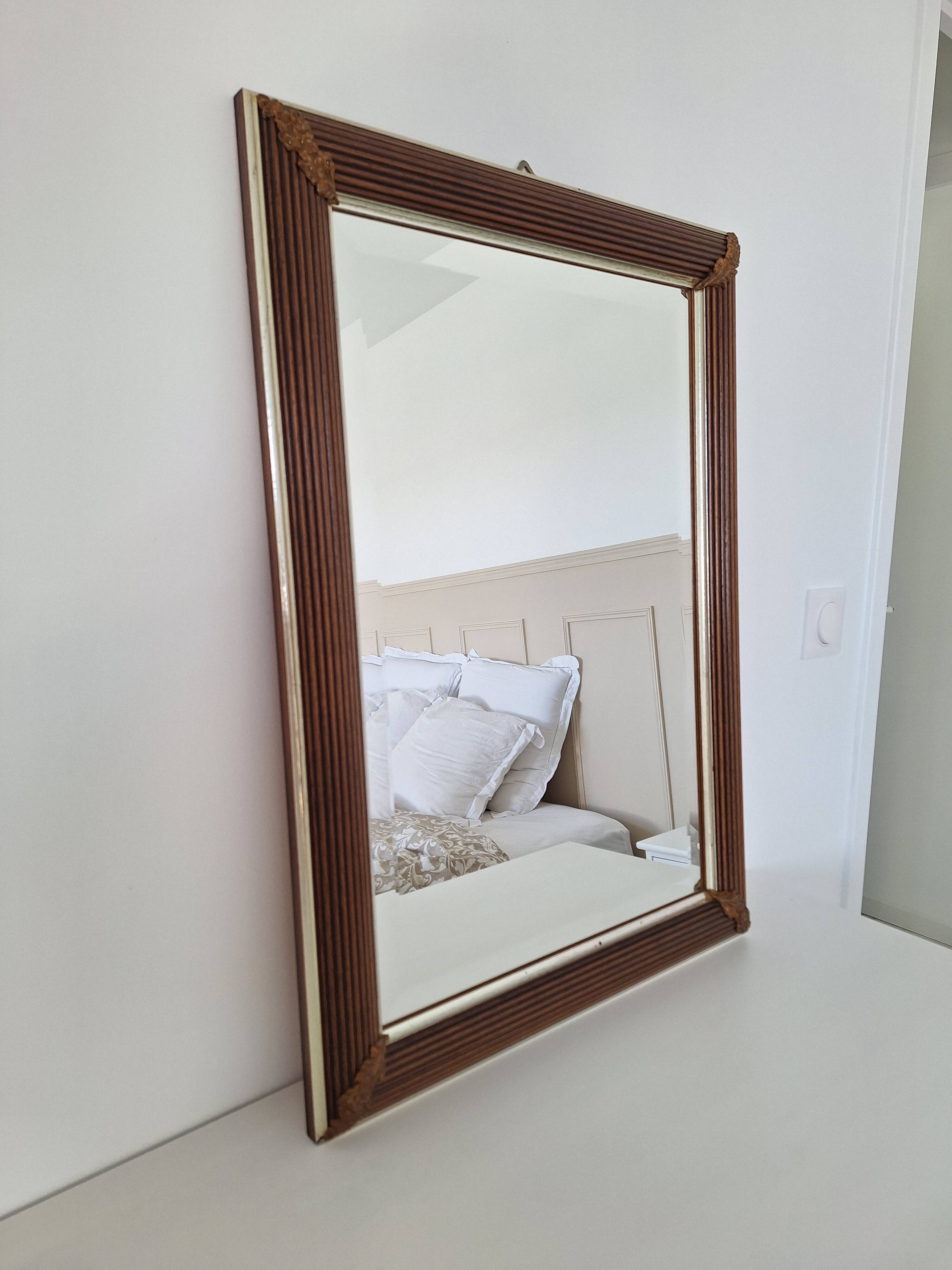 Miroir rectangle doré et bois