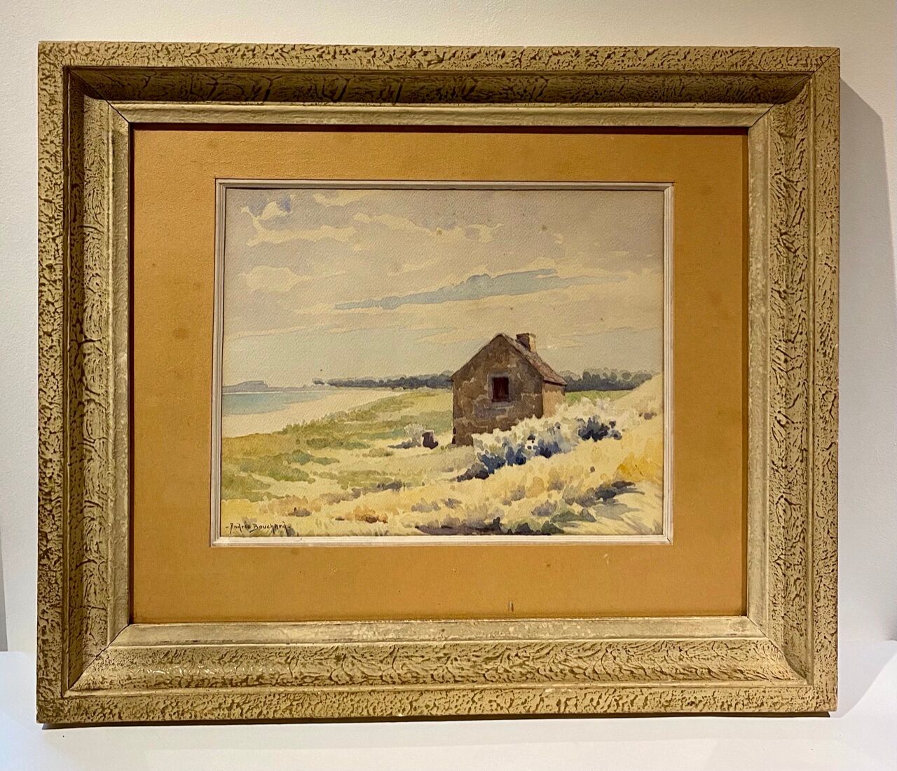 Old painting, landscape, signed Andrée Bouchard, 1950s