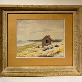 Old painting, landscape, signed Andrée Bouchard, 1950s