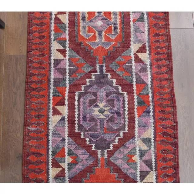 1970s Vintage Turkish Hand-Knotted Wool Cotton Red Runner Rug 89x282