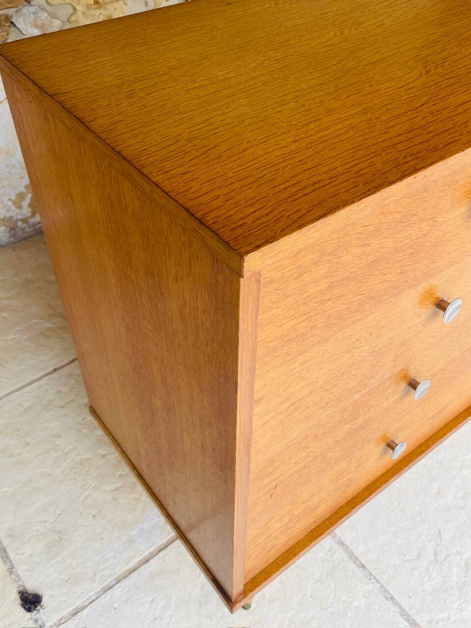 Large vintage chest of drawers with 4 drawers and oak storage, circa 1960s.