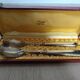 Silver-plated metal salad serving spoons in their vintage case