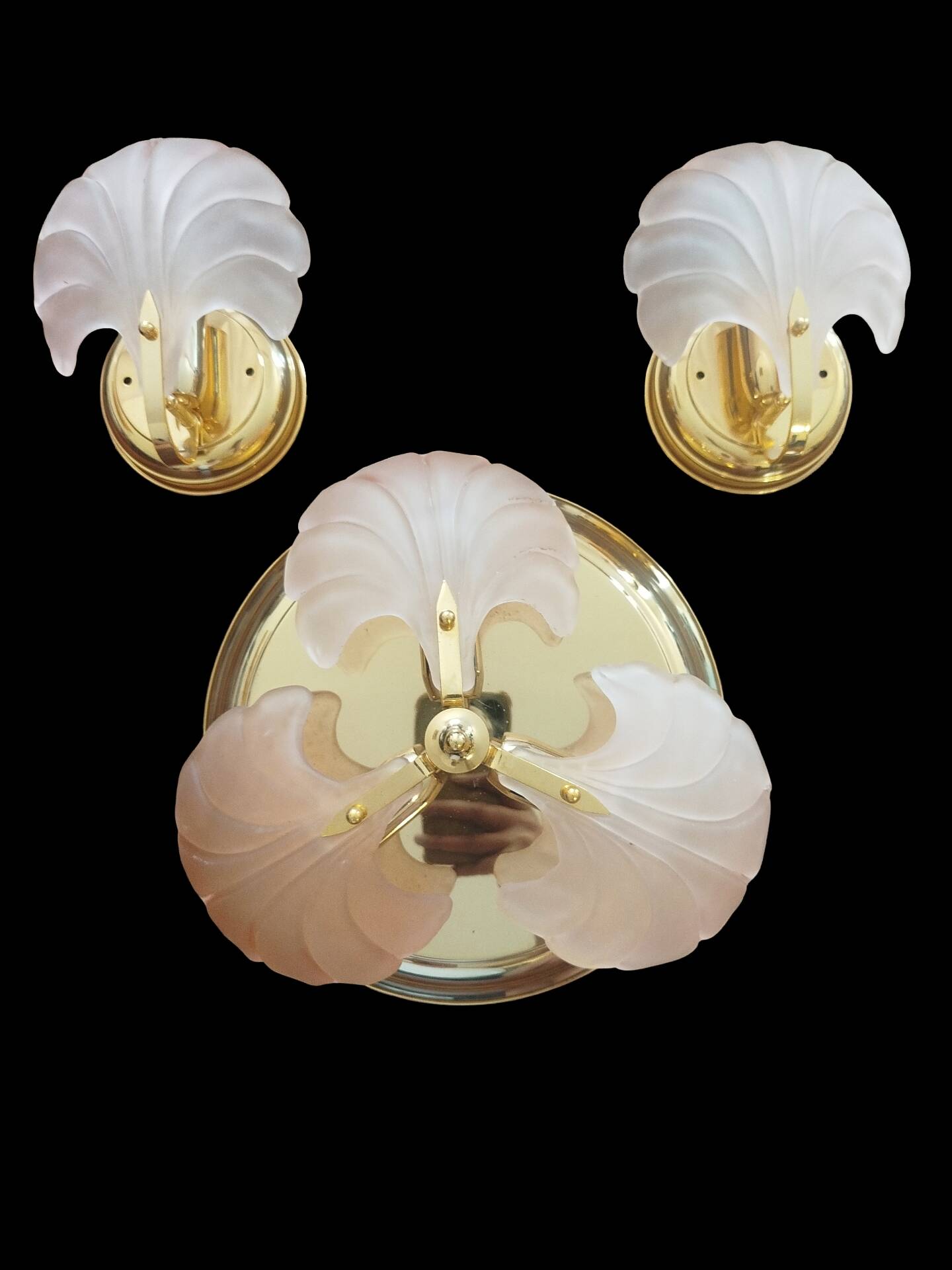 Rare set of wall sconces and shell ceiling light.