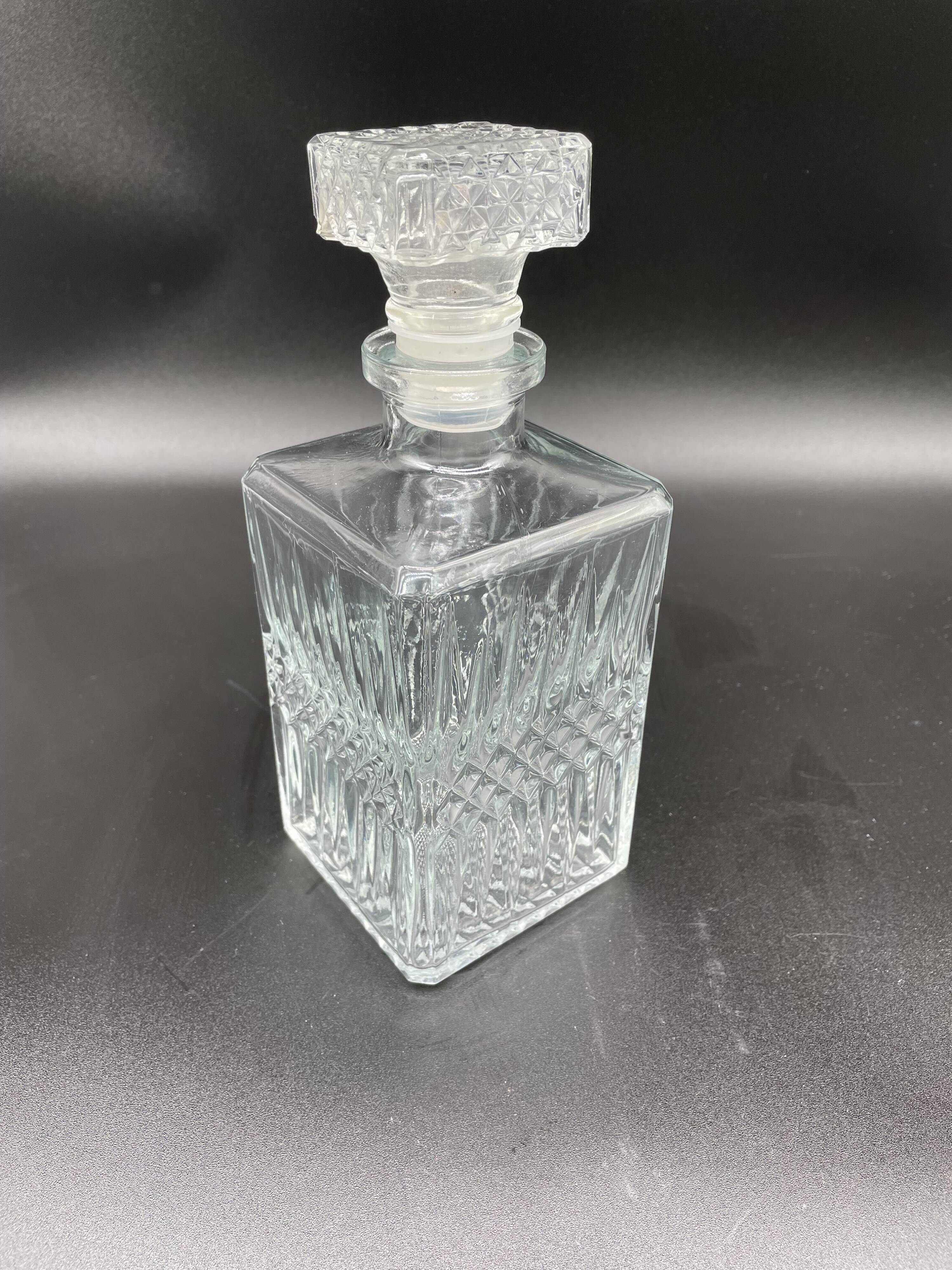 Vintage, whisky decanter, bottle, pitcher, cap, diamond decoration, spikes, 1960s, 1970s, Glass