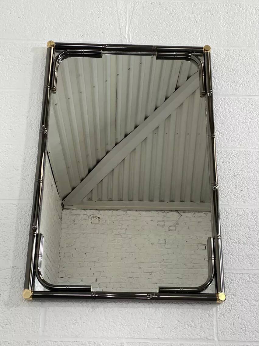 Black metal and brass mirror with gunmetal finish