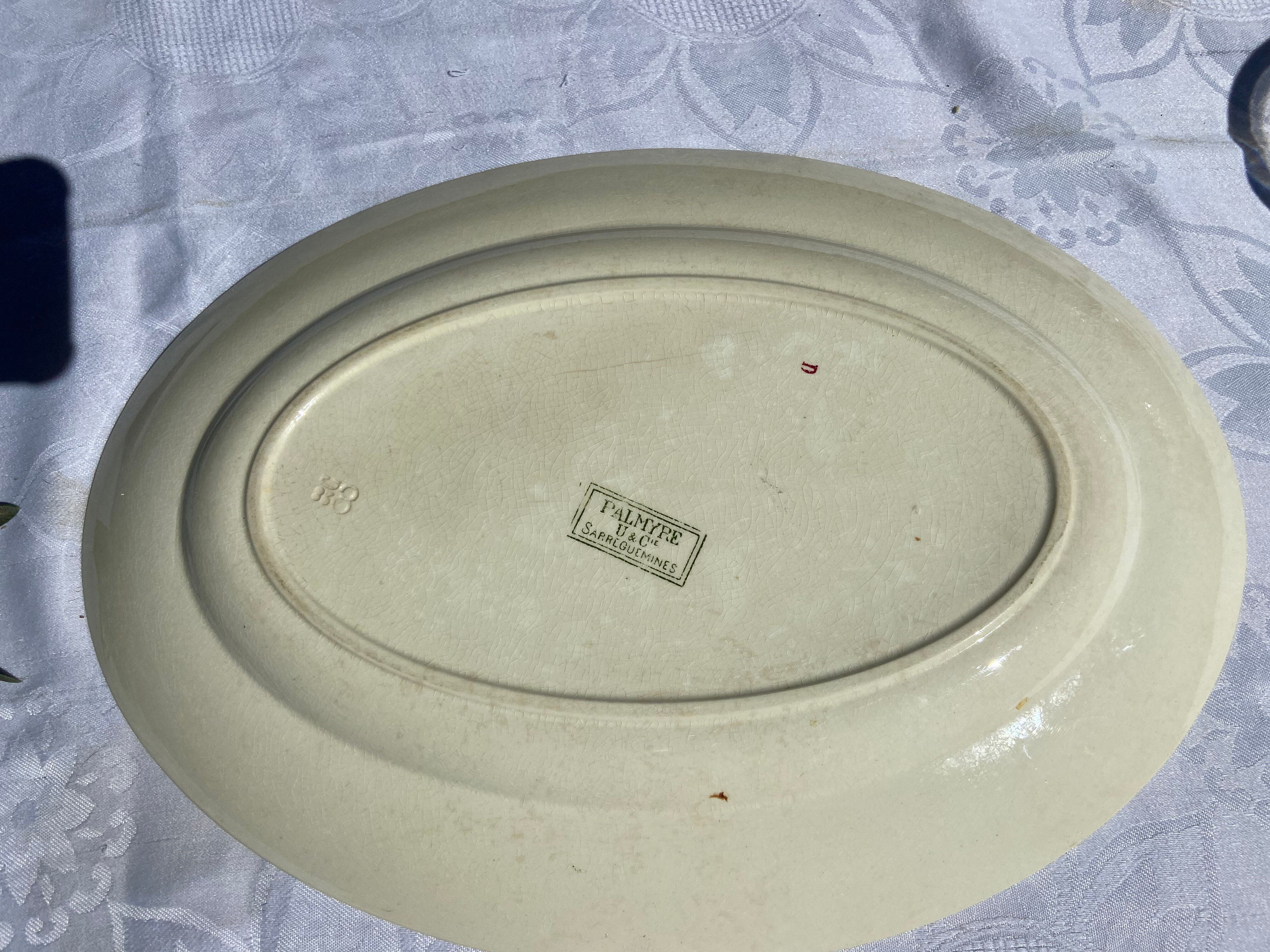 Large antique serving dish Sarreguemines Palmyre – floral earthenware v