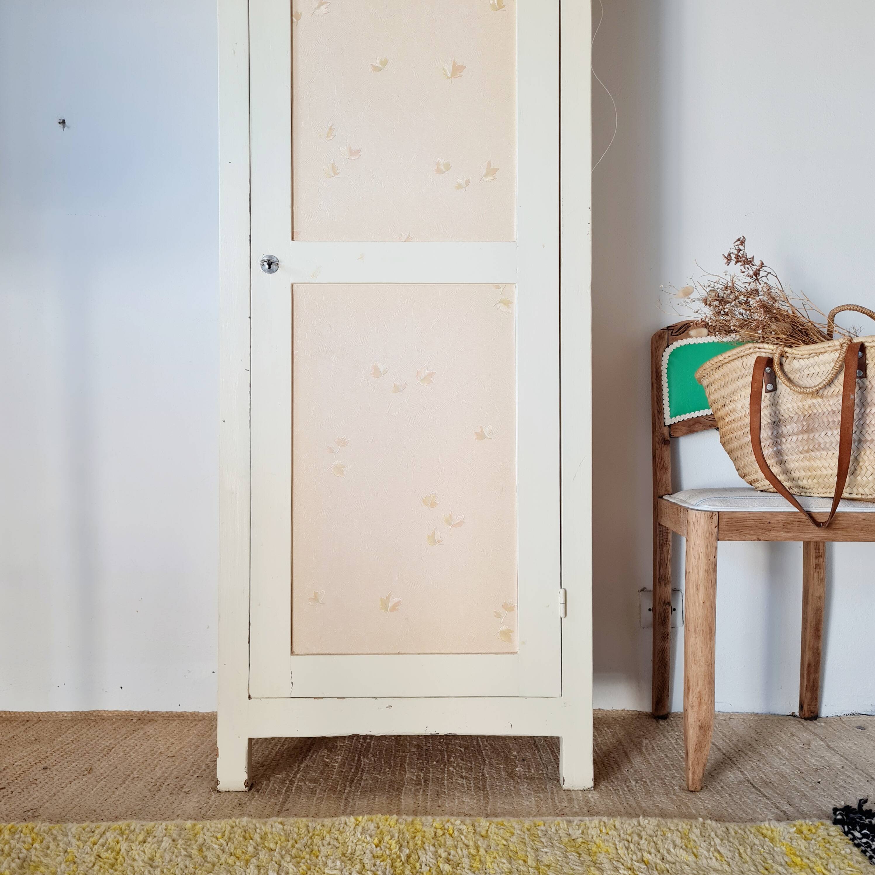 Antique Parisian bonnetière with a patina – vintage narrow wardrobe