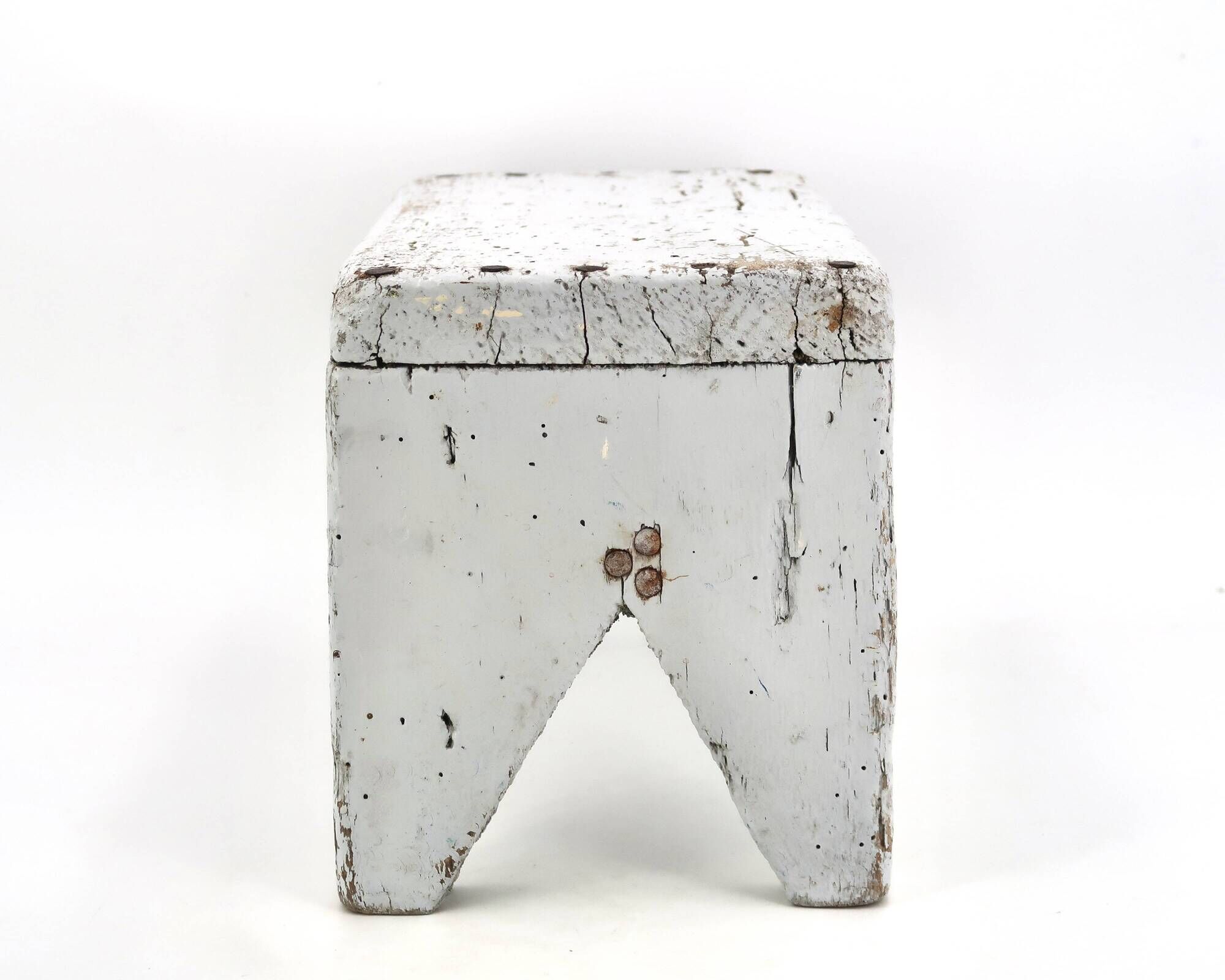 Small grey bench or wooden step stool, plant stand from the 1950s.