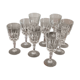 9 glasses with wine feet in chissed glass
