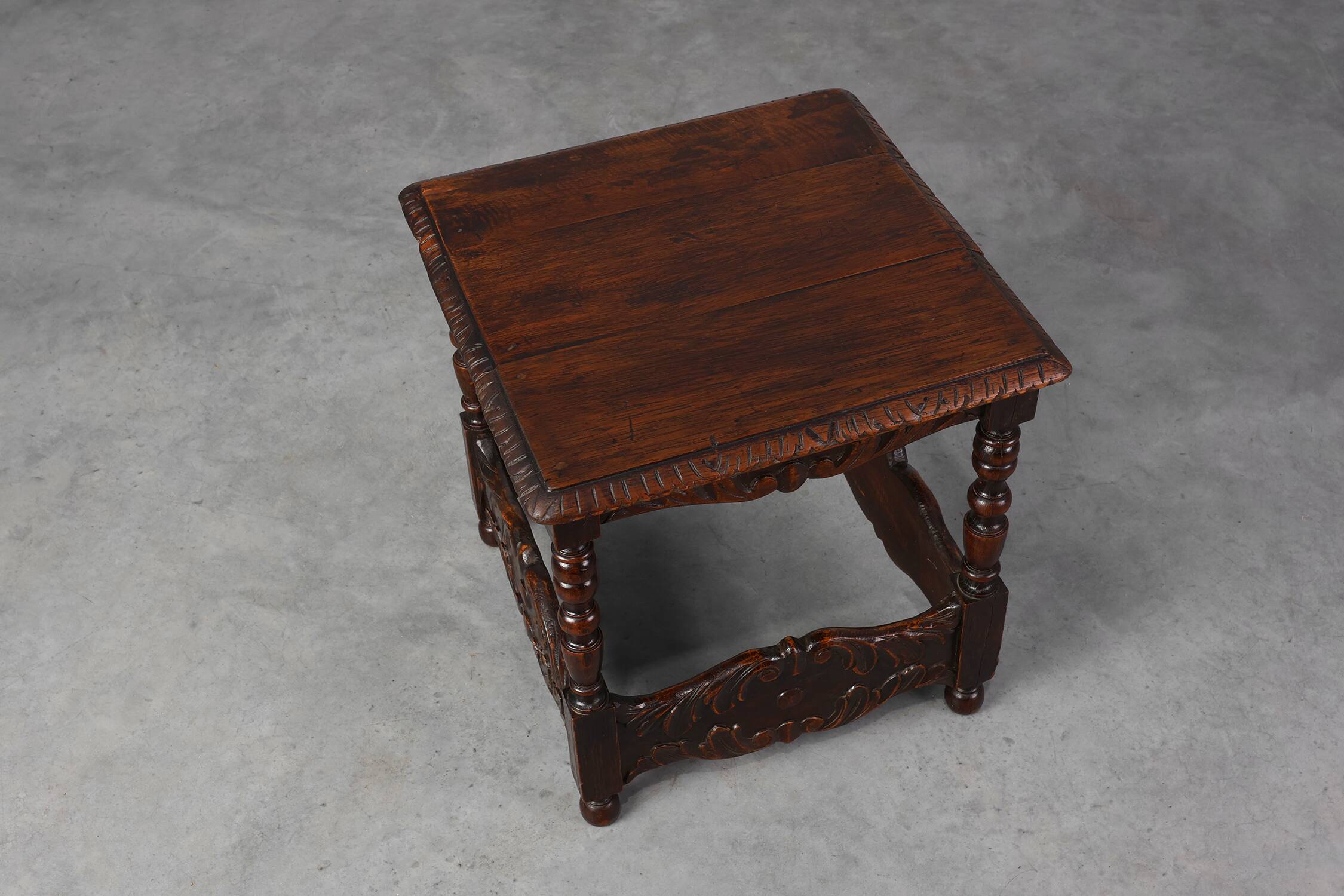 Oak carved square Side Table, Belgium 18th Century