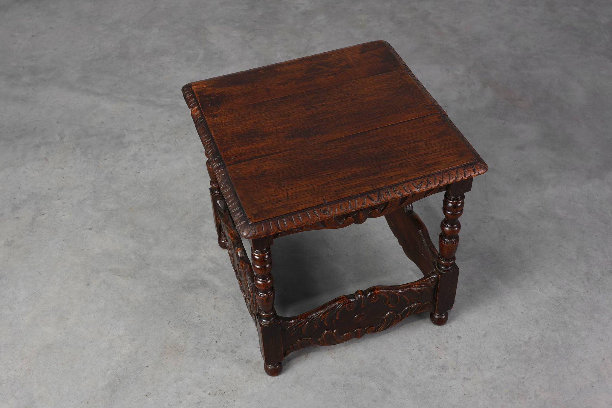 Oak carved square Side Table, Belgium 18th Century