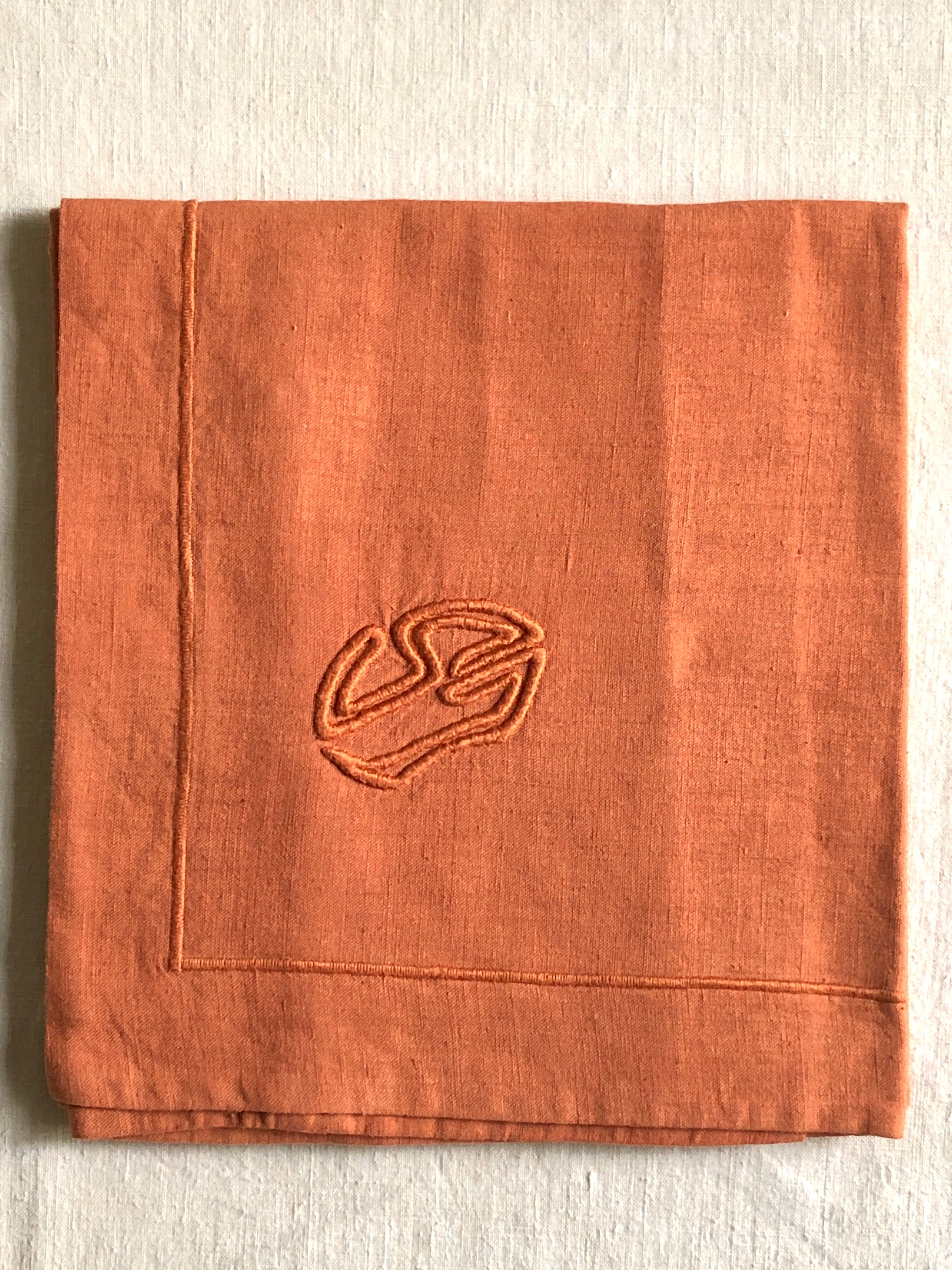 Antique pillowcase in linen and cotton terracotta