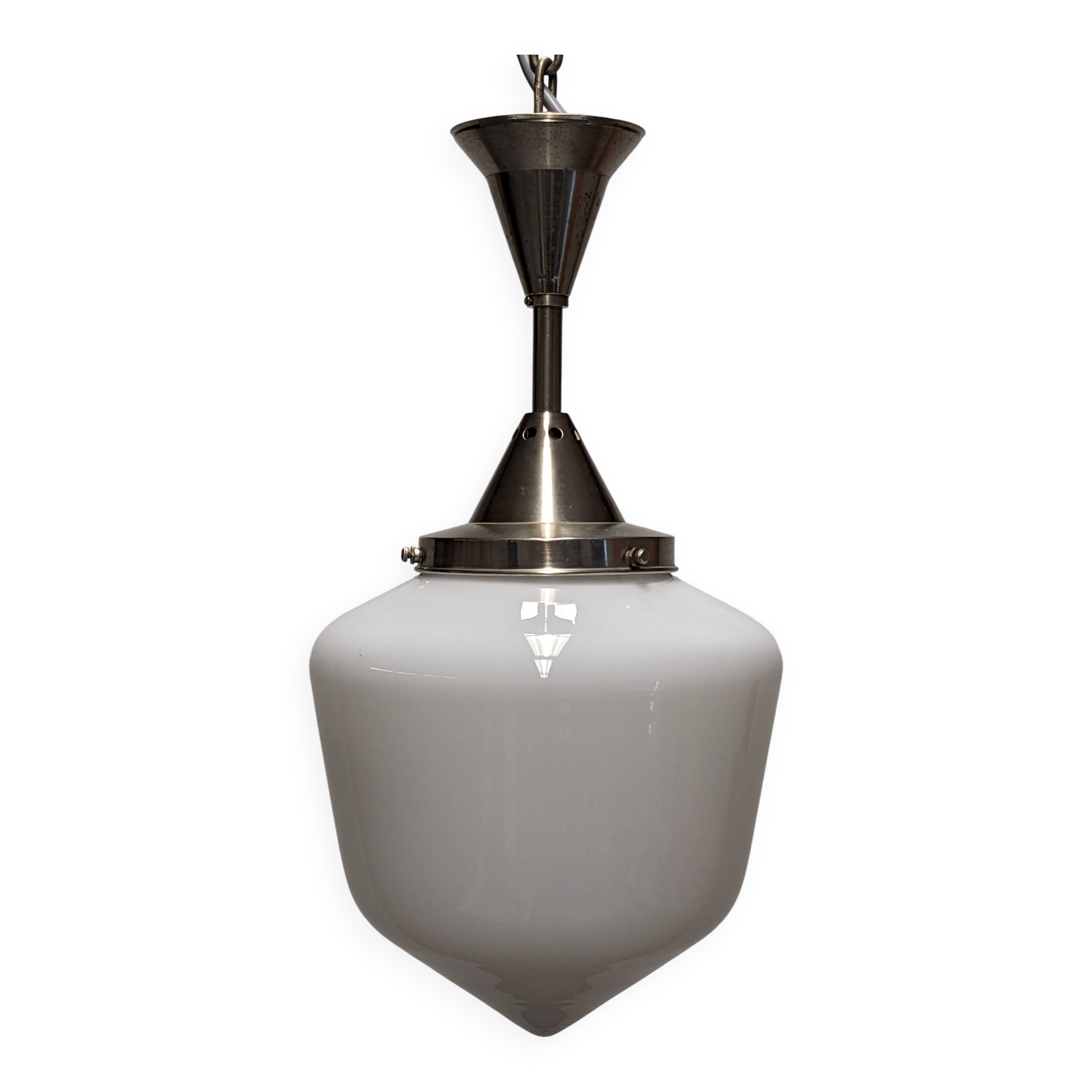XL Art Deco suspension in white opaline, France circa 1920
