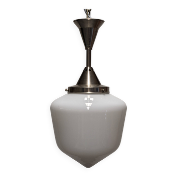XL Art Deco suspension in white opaline, France circa 1920