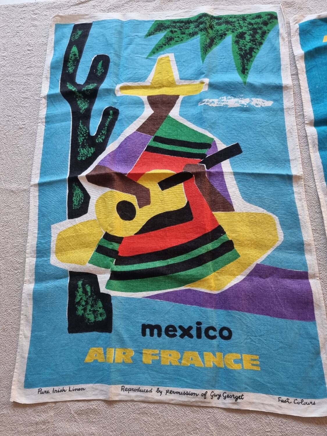 Vintage air france decoration linen, guy georget, wall art