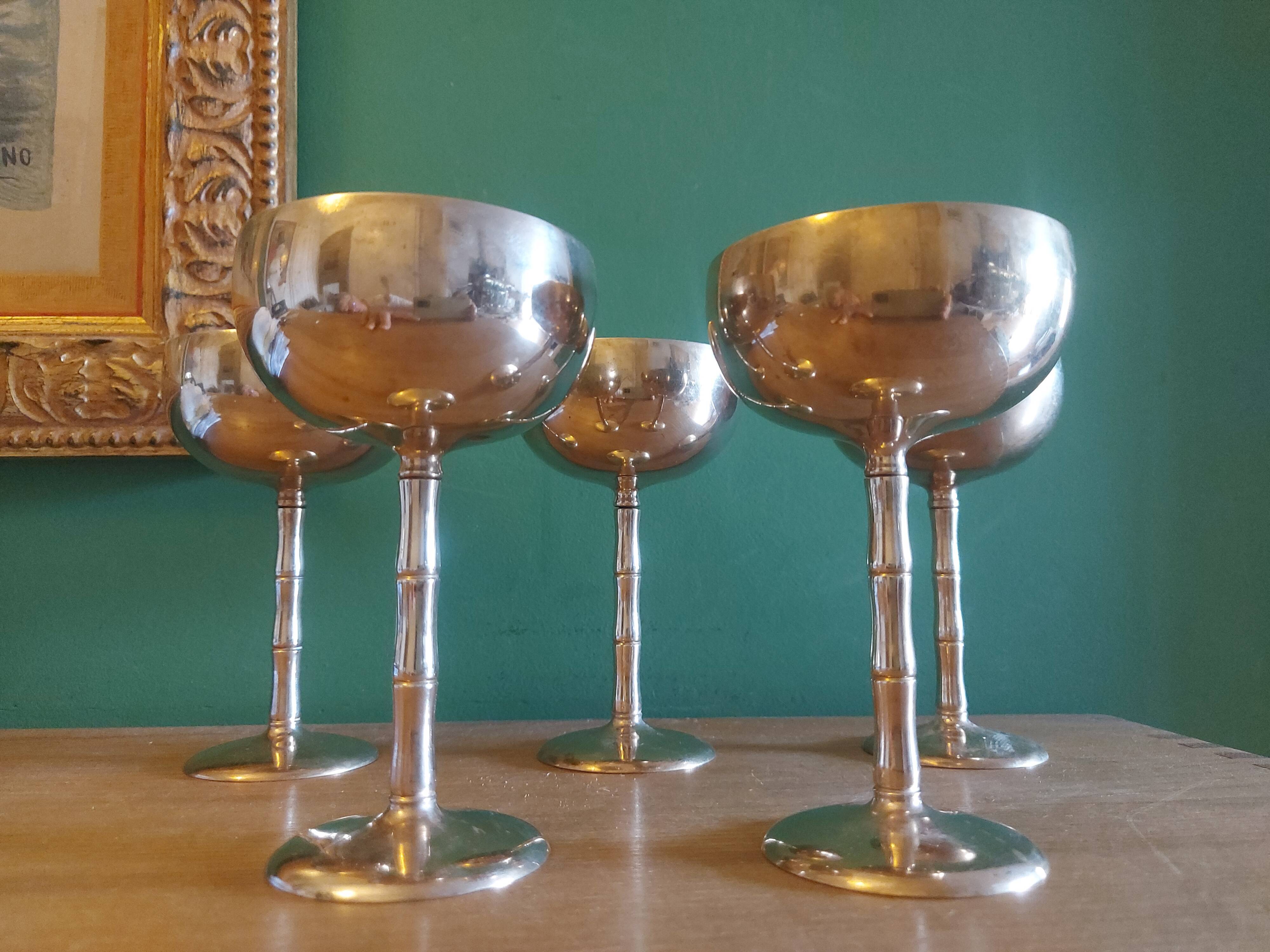 5 coupes à glaces en laiton pieds bambou