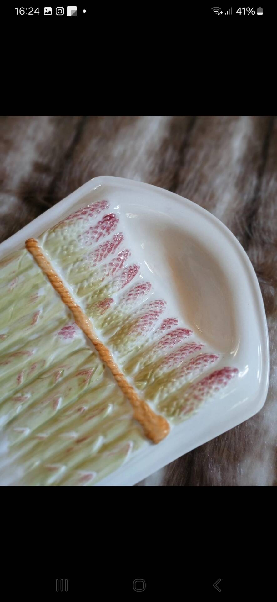 Old plate in slipware/asparagus