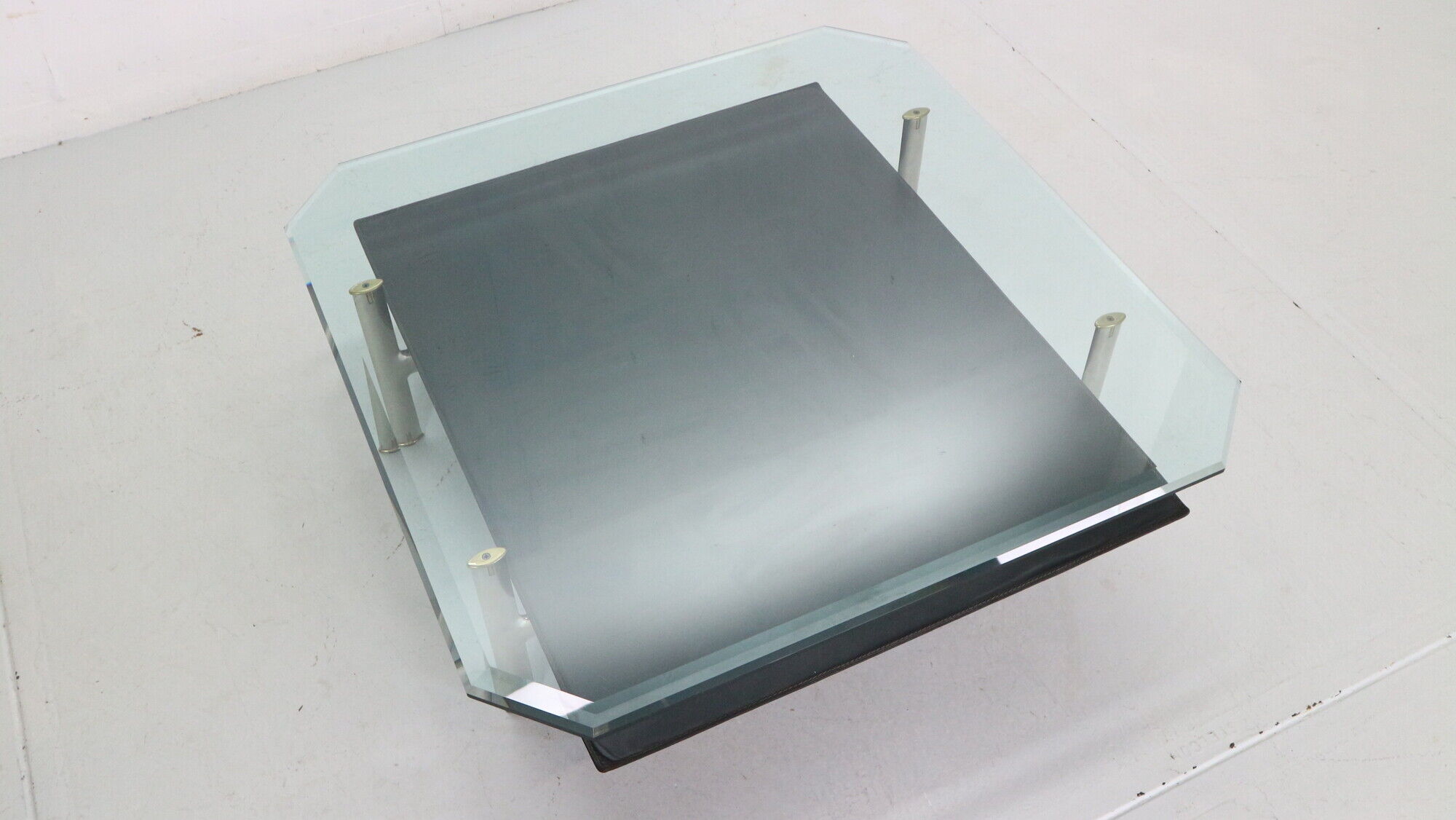 B&B Italia 'Diesis' Two-Tier Glass and Leather Coffee Table by Antonio Citterio