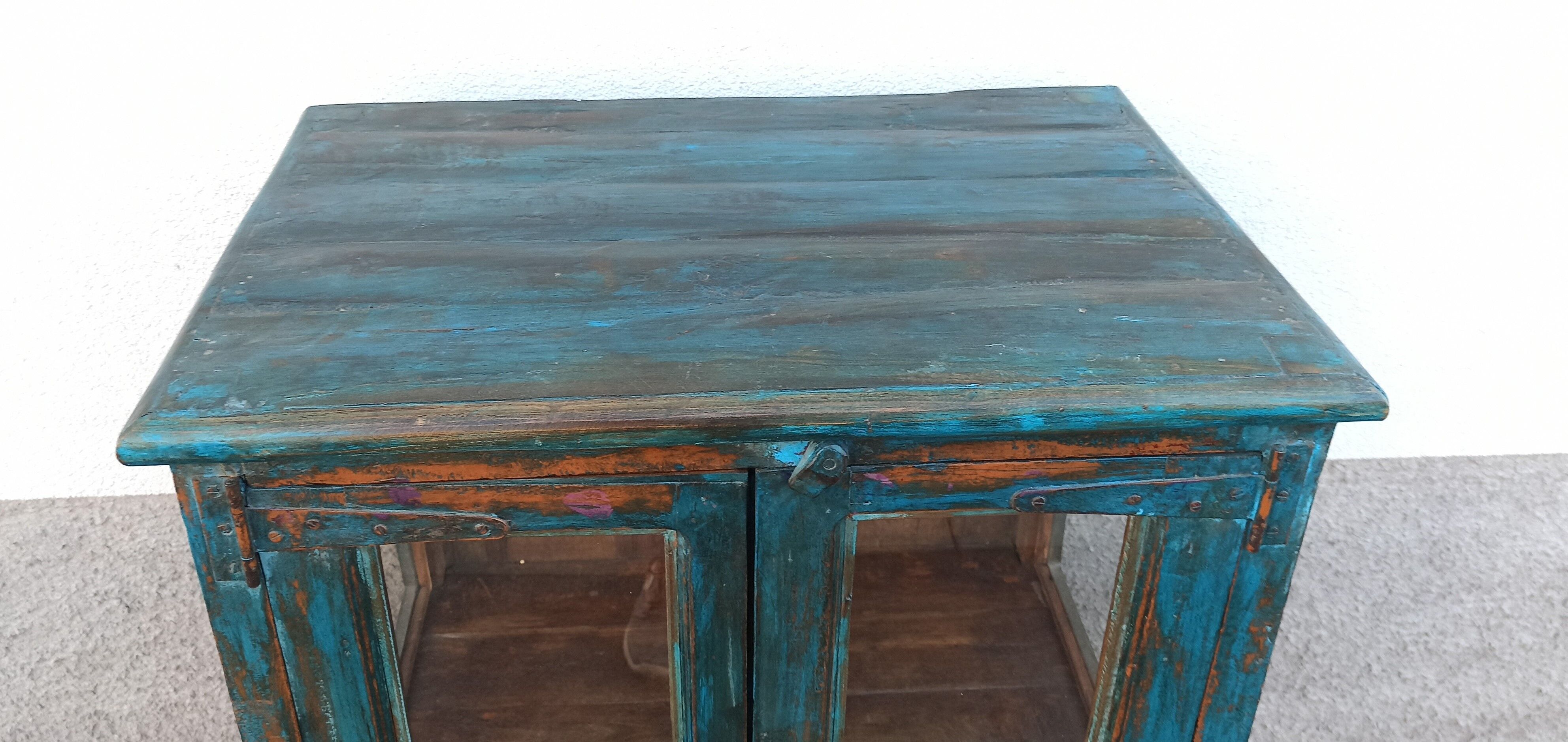 Blue wooden showcase