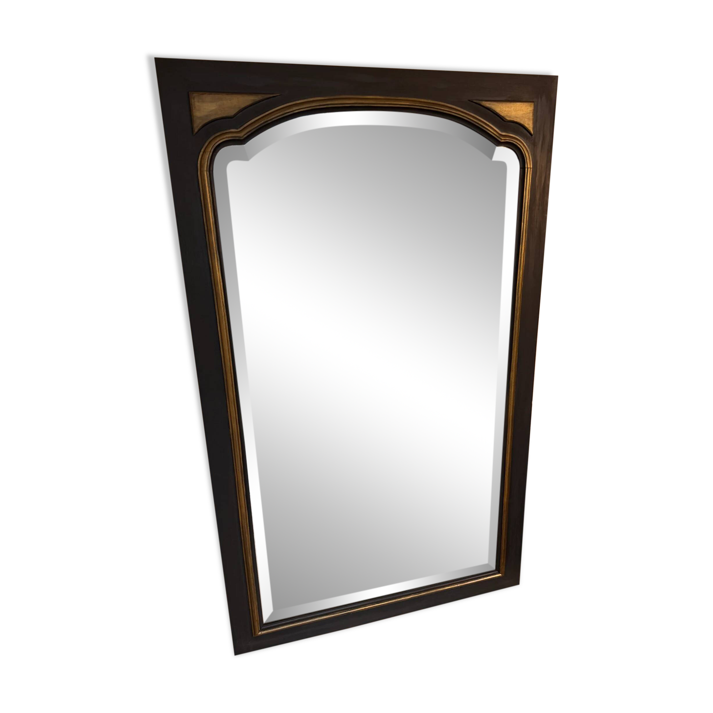 Miroir vintage glace biseautée en bois noir et doré