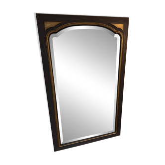 Miroir vintage glace biseautée en bois noir et doré