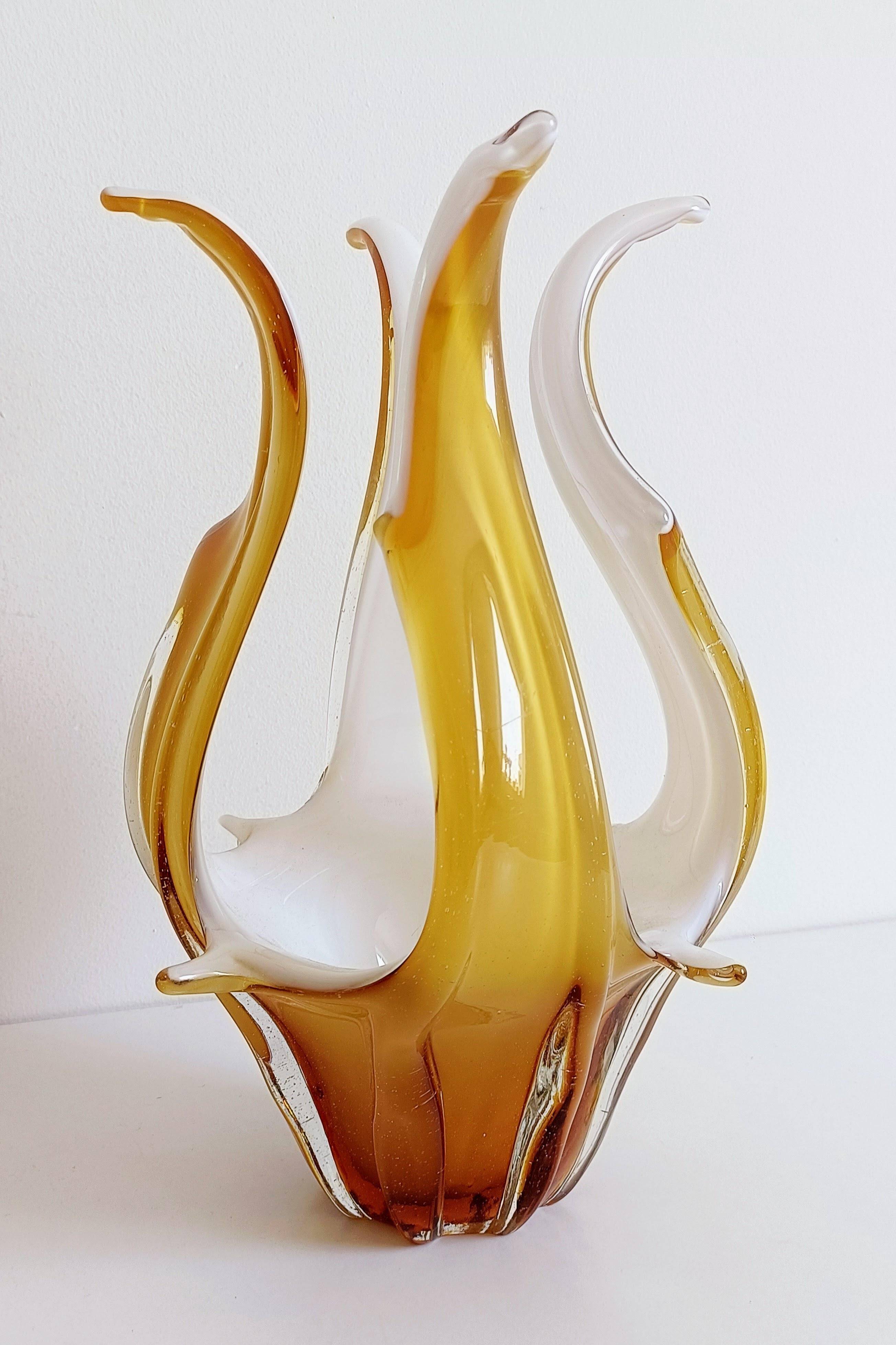 Mid-Century Modern Murano Glass Vase, Amber & Opal, Italy, 1960s