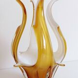 Mid-Century Modern Murano Glass Vase, Amber & Opal, Italy, 1960s