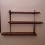 Vintage asymmetrical wall shelf in solid oak and metal from the 60s