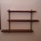 Vintage asymmetrical wall shelf in solid oak and metal from the 60s
