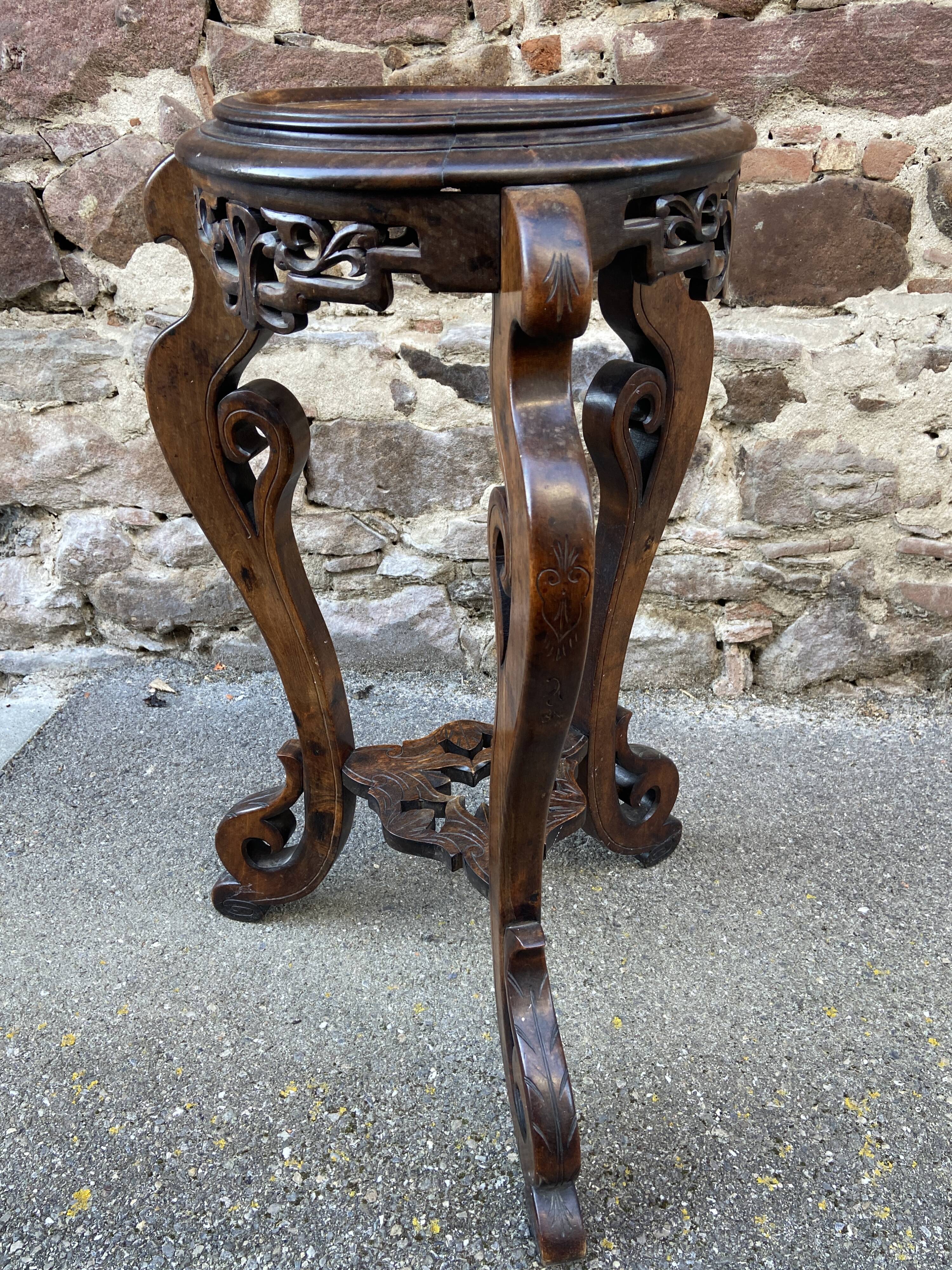 Colonial style pedestal table Indochina Asia vintage 1930s carved wood