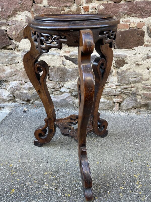 Guéridon style Coloniale Indochine Asie vintage 1930s bois sculpté